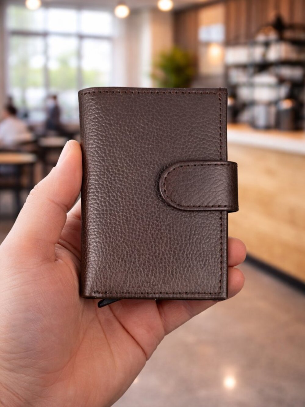 Automatic POP-UP, RFID Blocking Slim LEATHER ID Credit Card Holder